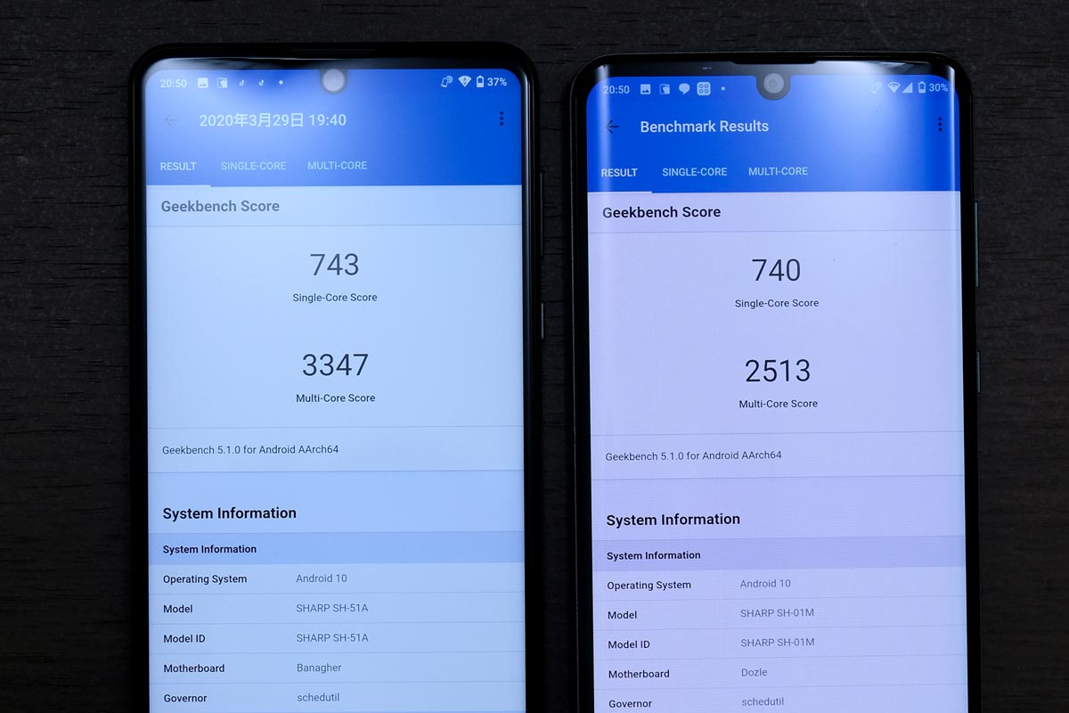 AQUOS R5G・zero2 CPU性能比較