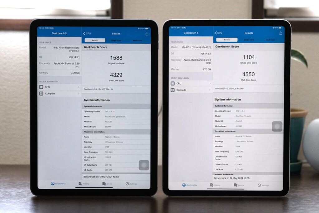 iPad Air・iPad Pro 11インチ（第1世代）のCPUの性能