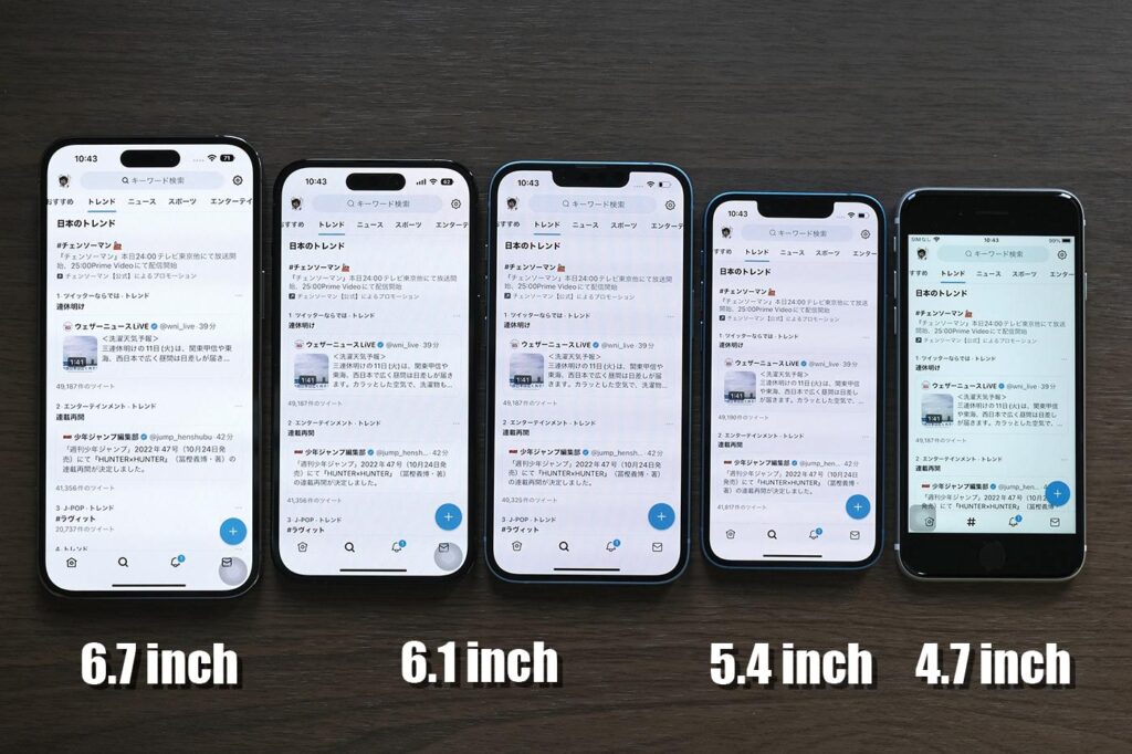iPhoneのTwitter 表示領域比較